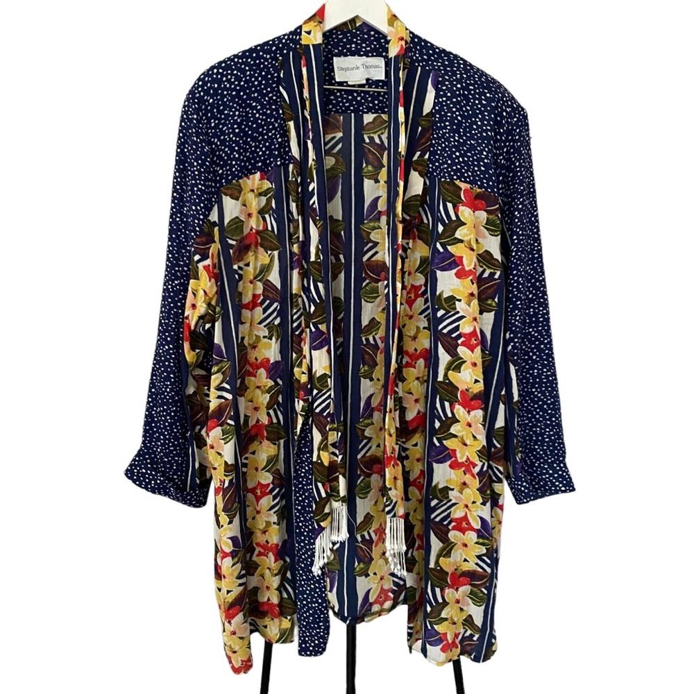 Vintage 90s Stephanie Thomas Floral Open Front Fringe Cardigan Women’s Size 20